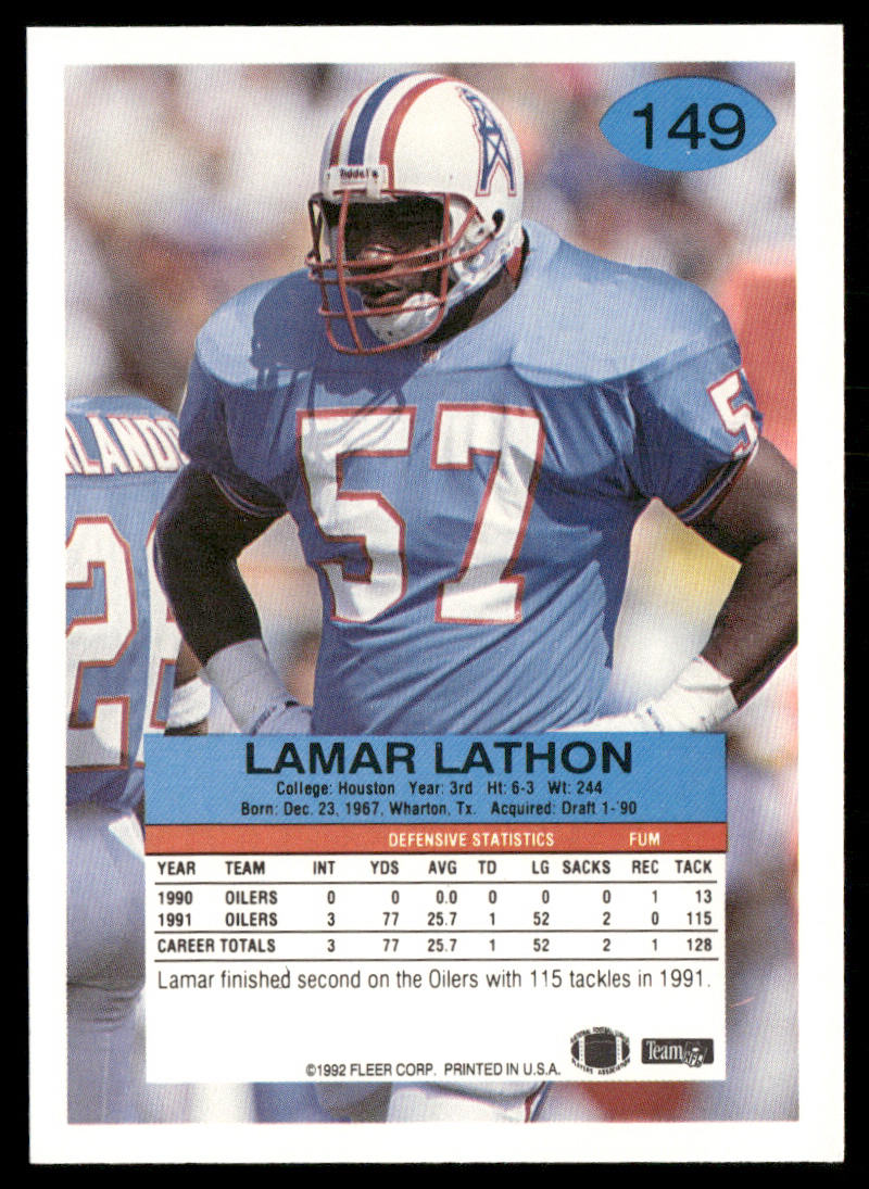 Lamar Lathon 1992 Fleer #149 Houston Oilers