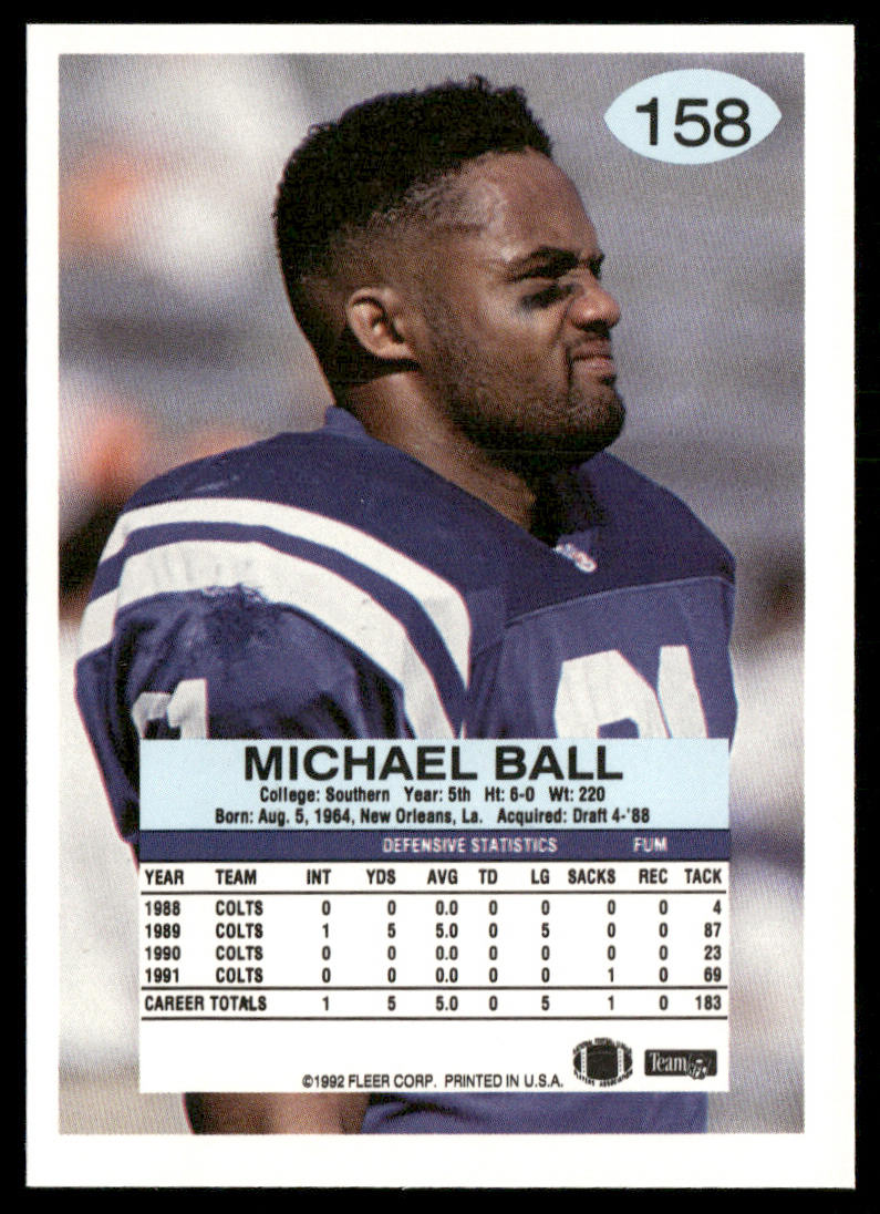 Michael Ball 1992 Fleer #158 Indianapolis Colts