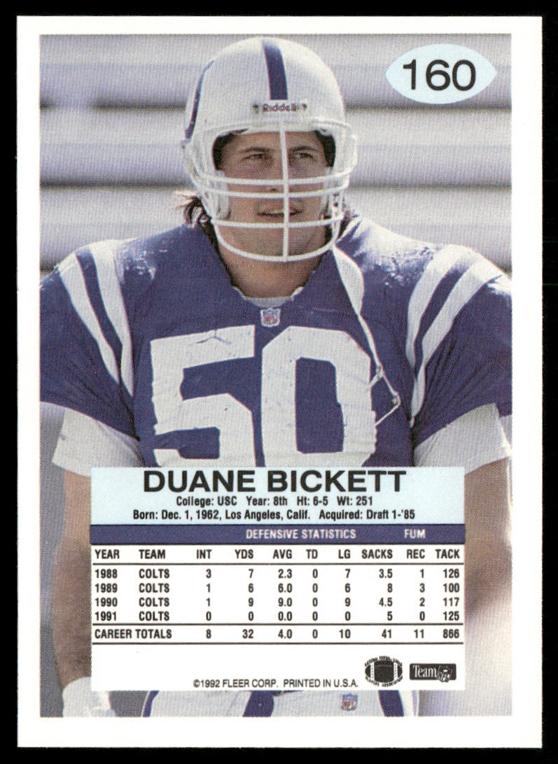 Duane Bickett 1992 Fleer #160 Indianapolis Colts