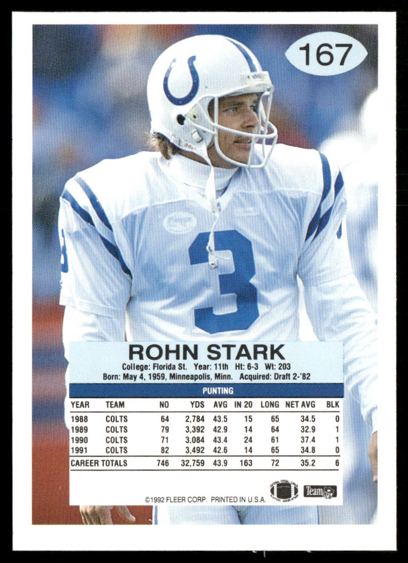 Rohn Stark 1992 Fleer #167 Indianapolis Colts