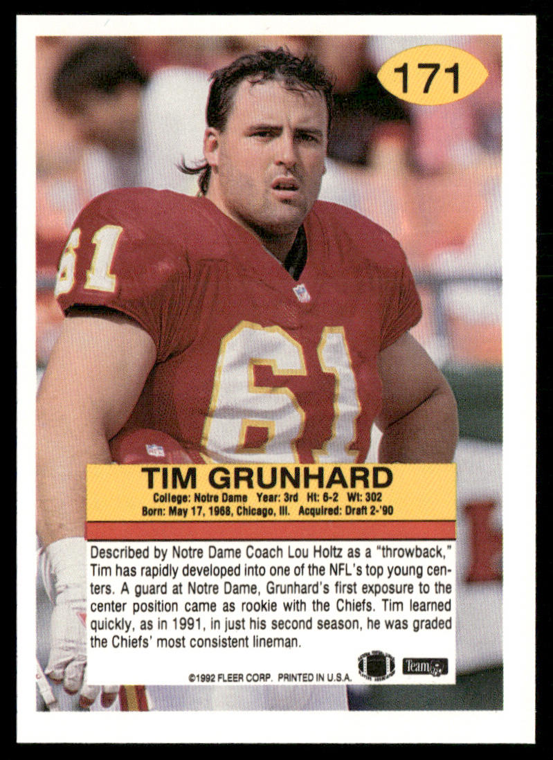 Tim Grunhard 1992 Fleer #171 Kansas City Chiefs