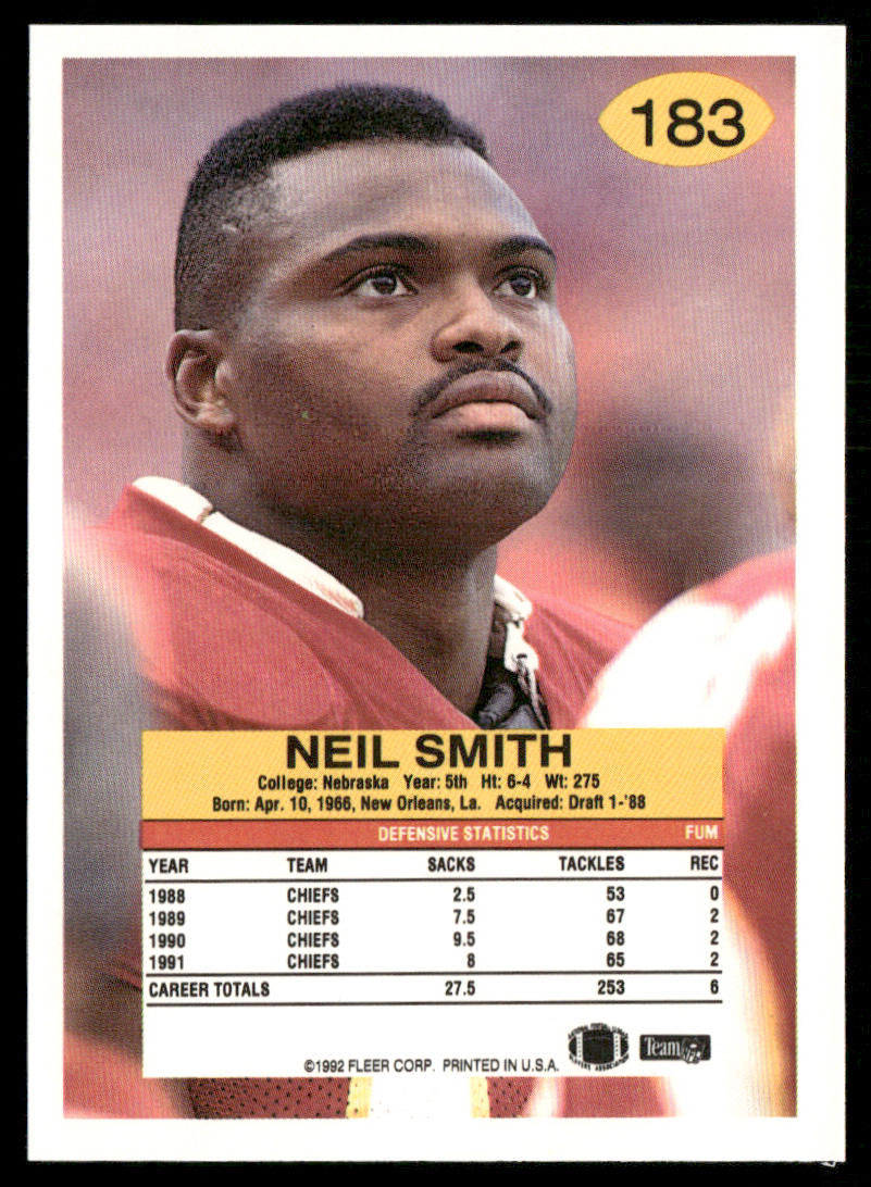 Neil Smith 1992 Fleer #183 Kansas City Chiefs