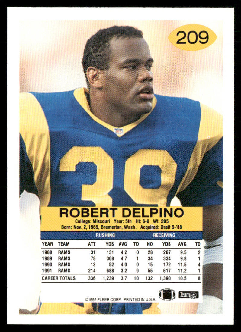 Robert Delpino 1992 Fleer #209 Los Angeles Rams