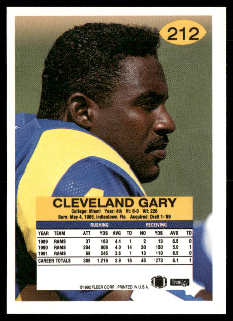 Cleveland Gary 1992 Fleer #212 Los Angeles Rams