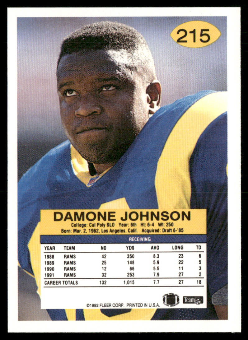 Damone Johnson 1992 Fleer #215 Los Angeles Rams