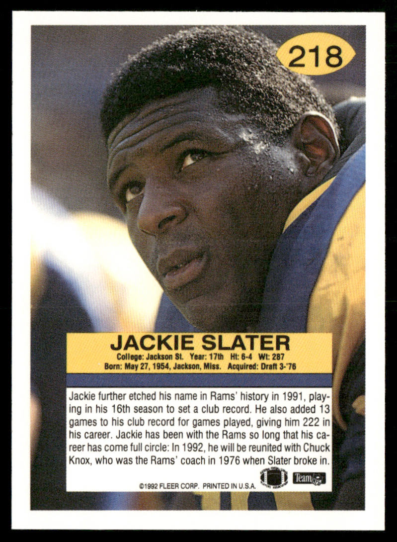Jackie Slater 1992 Fleer #218 Los Angeles Rams