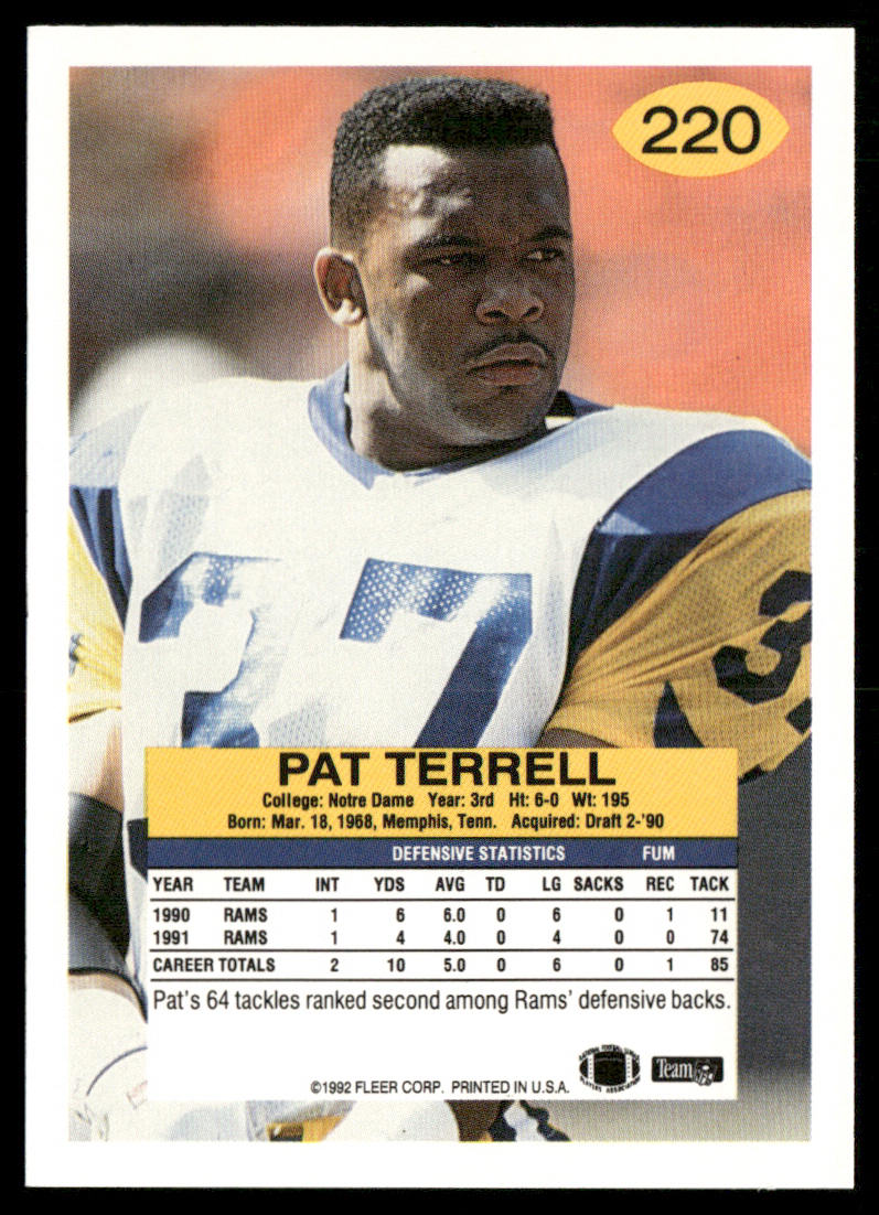 Pat Terrell 1992 Fleer #220 Los Angeles Rams