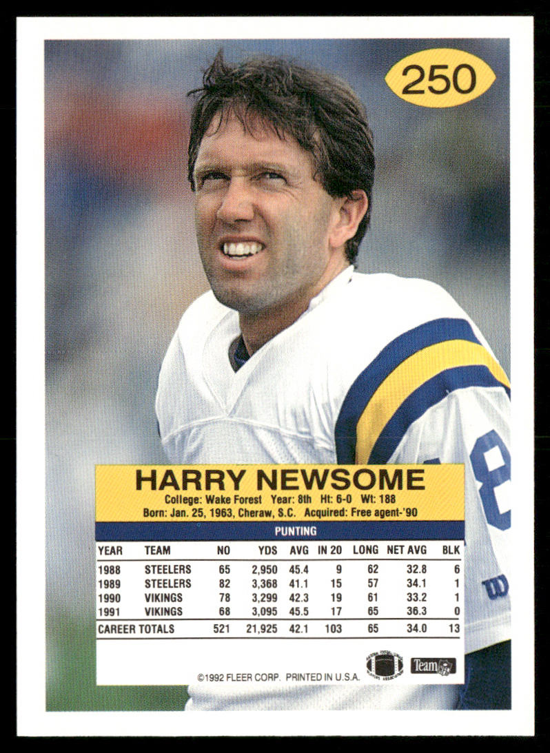 Harry Newsome 1992 Fleer #250 Minnesota Vikings