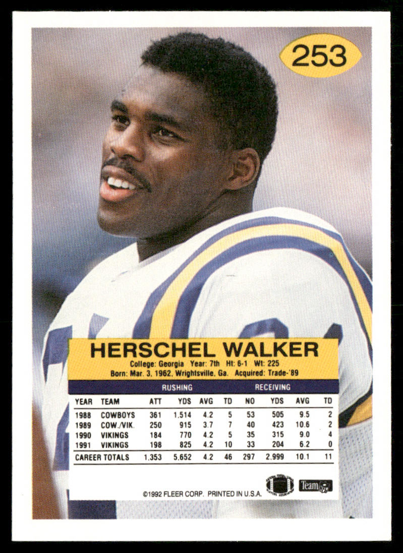 Herschel Walker 1992 Fleer #253 Minnesota Vikings
