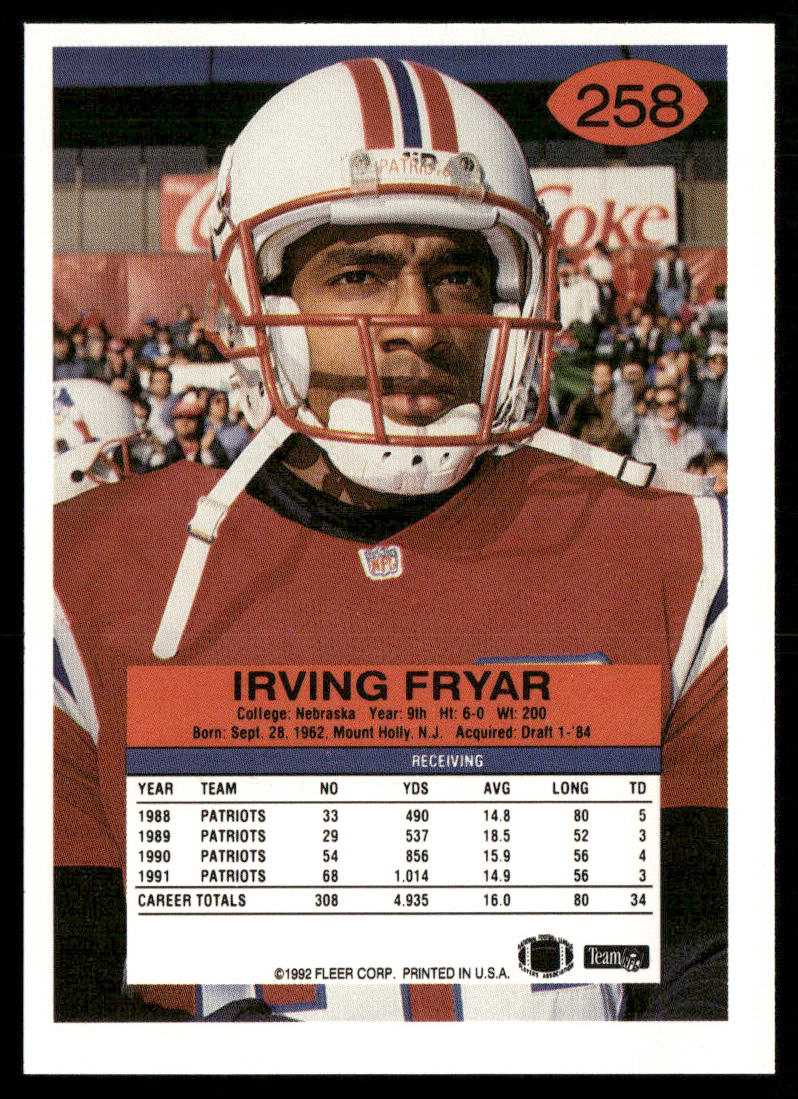 Irving Fryar 1992 Fleer #258 New England Patriots