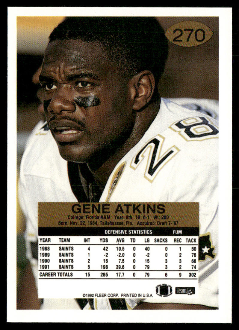Gene Atkins 1992 Fleer #270 New Orleans Saints