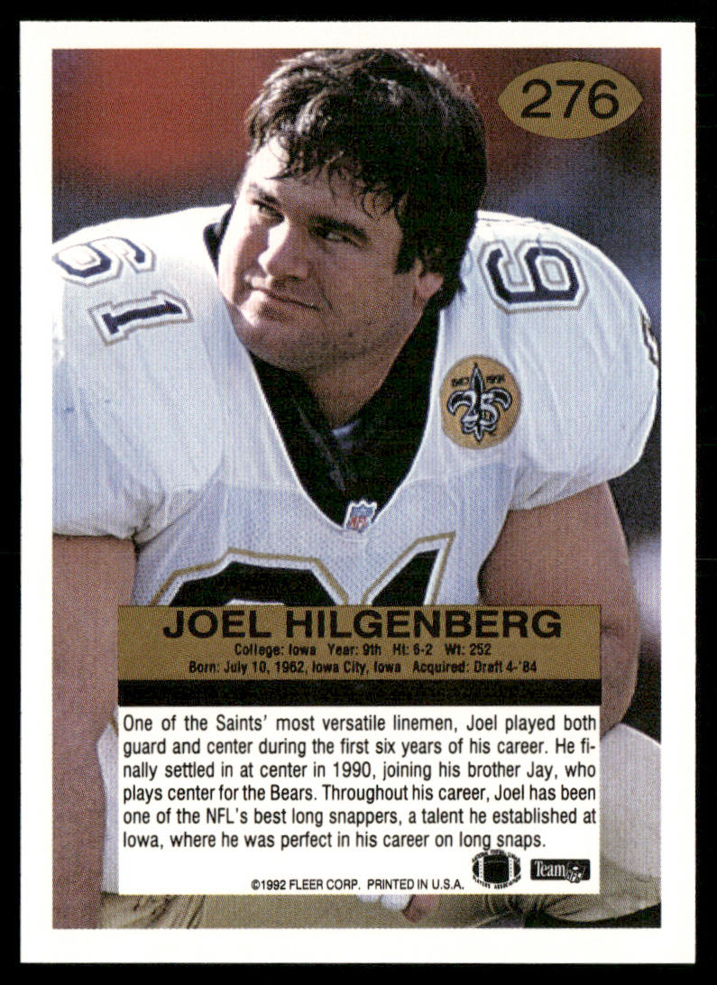 Joel Hilgenberg 1992 Fleer #276 New Orleans Saints
