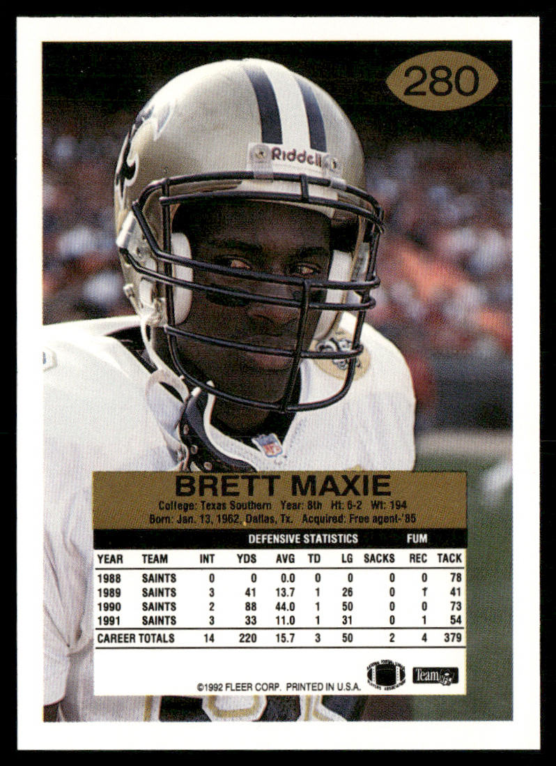 Brett Maxie 1992 Fleer #280 New Orleans Saints