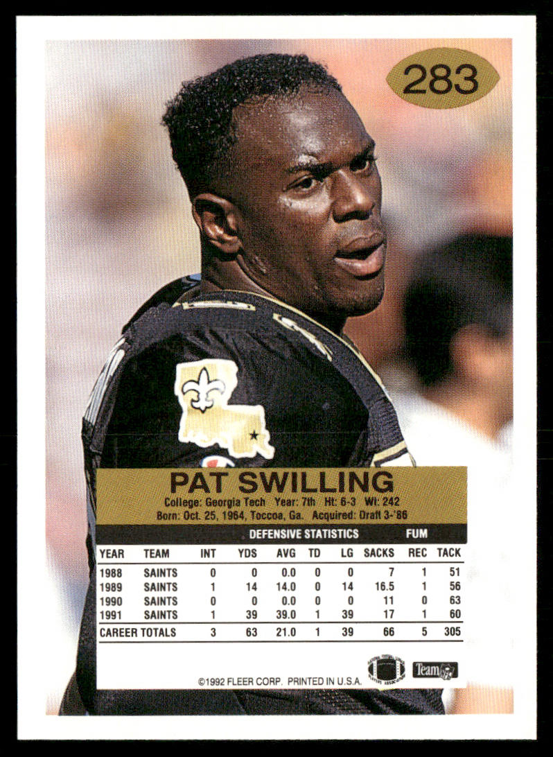 Pat Swilling 1992 Fleer #283 New Orleans Saints