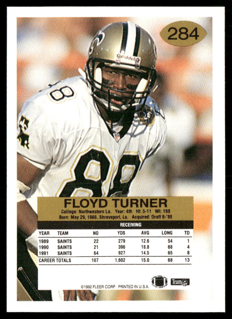 Floyd Turner 1992 Fleer #284 New Orleans Saints