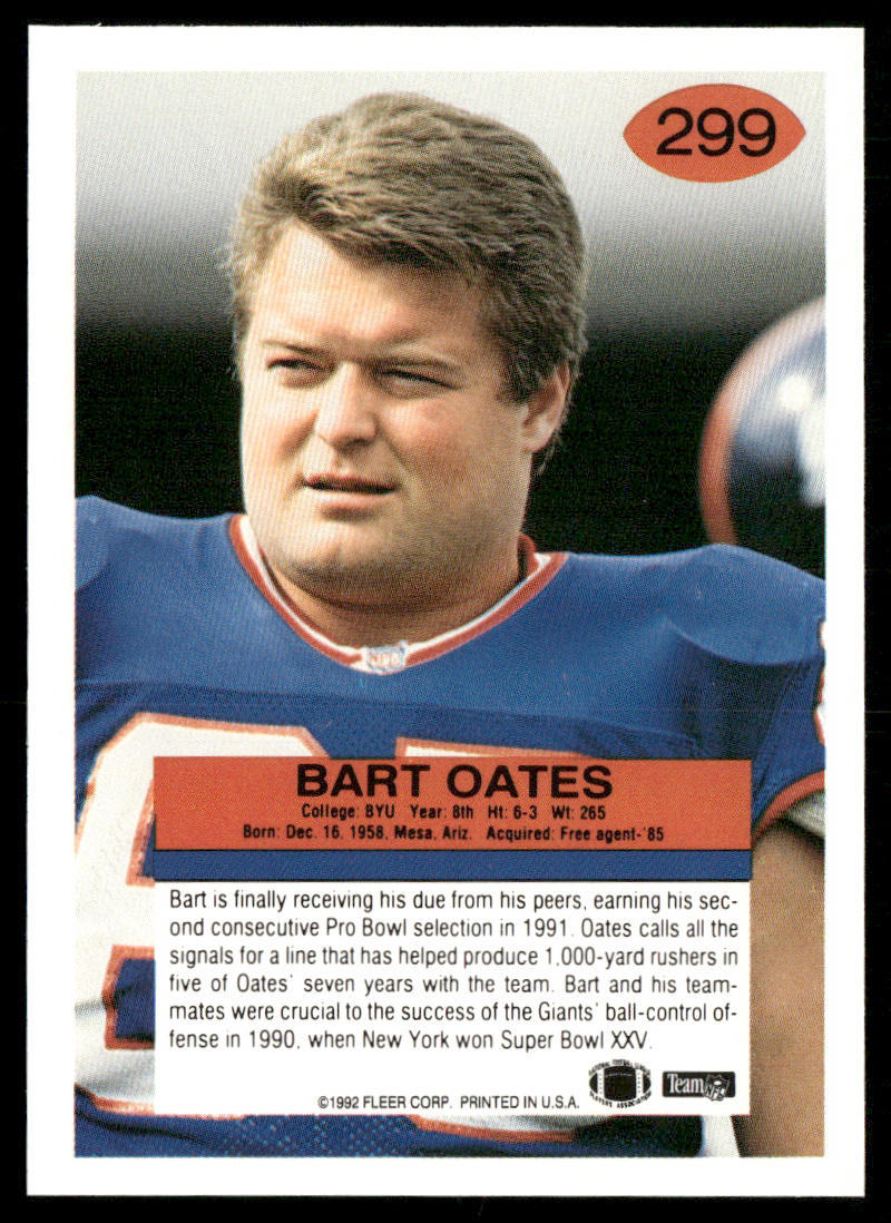 Bart Oates 1992 Fleer #299 New York Giants