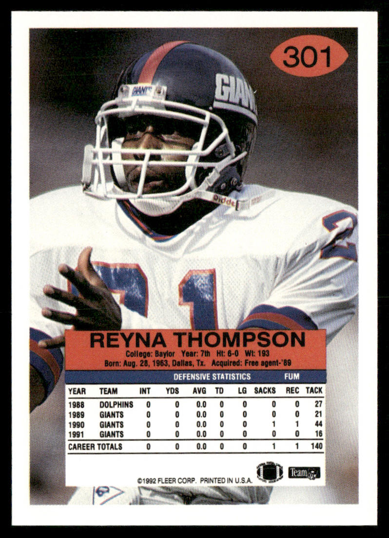 Reyna Thompson 1992 Fleer #301 New York Giants