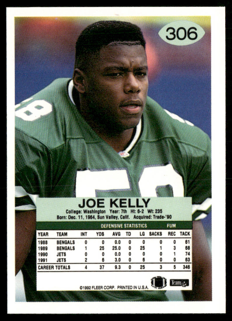Joe Kelly 1992 Fleer #306 New York Jets