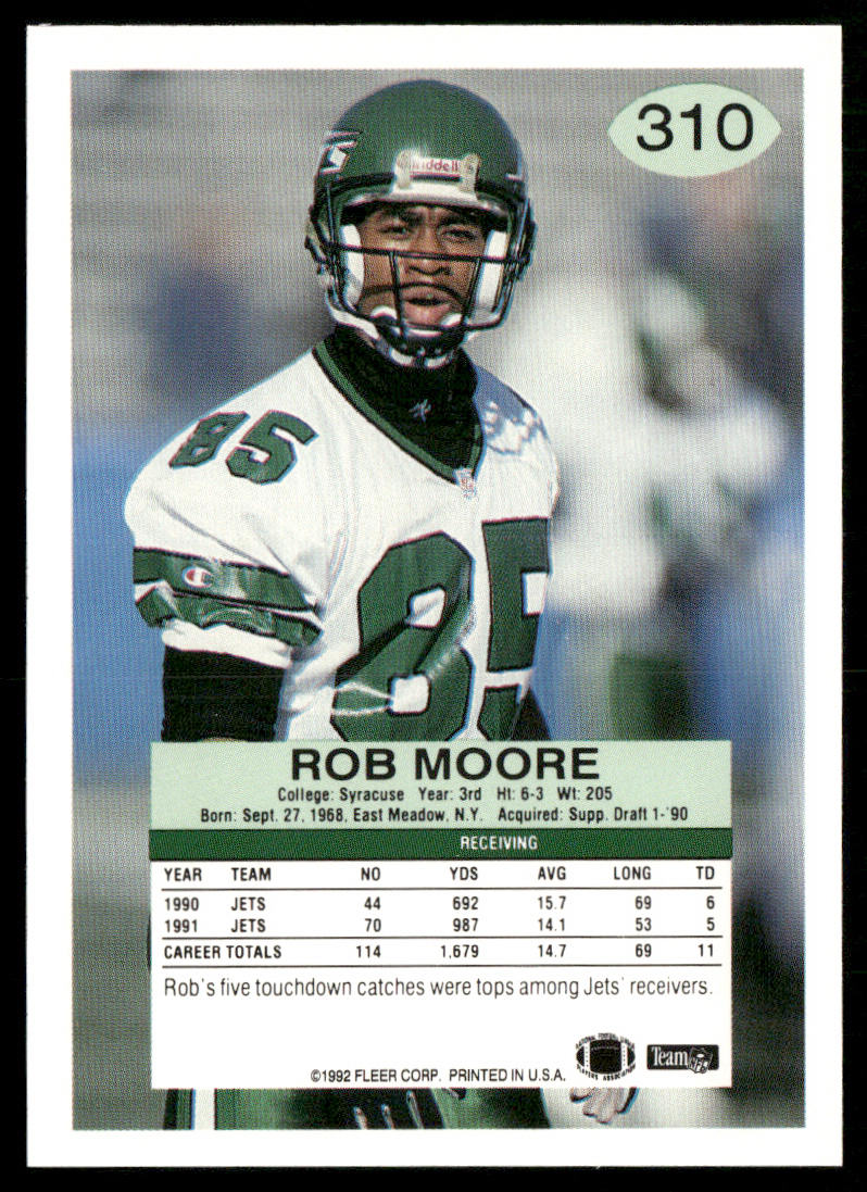Rob Moore 1992 Fleer #310 New York Jets