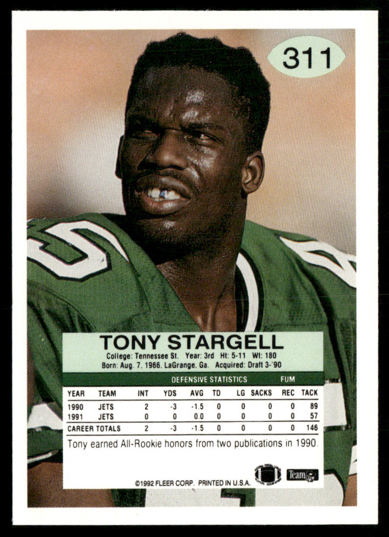 Tony Stargell 1992 Fleer #311 New York Jets