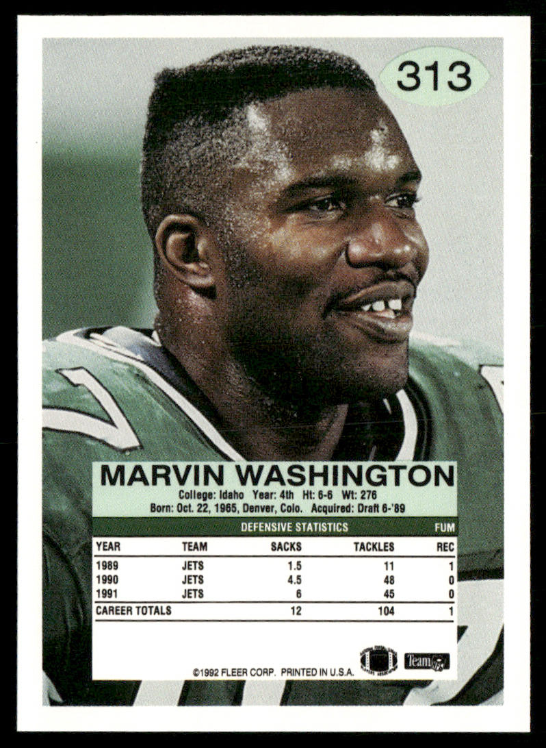 Marvin Washington 1992 Fleer #313 New York Jets