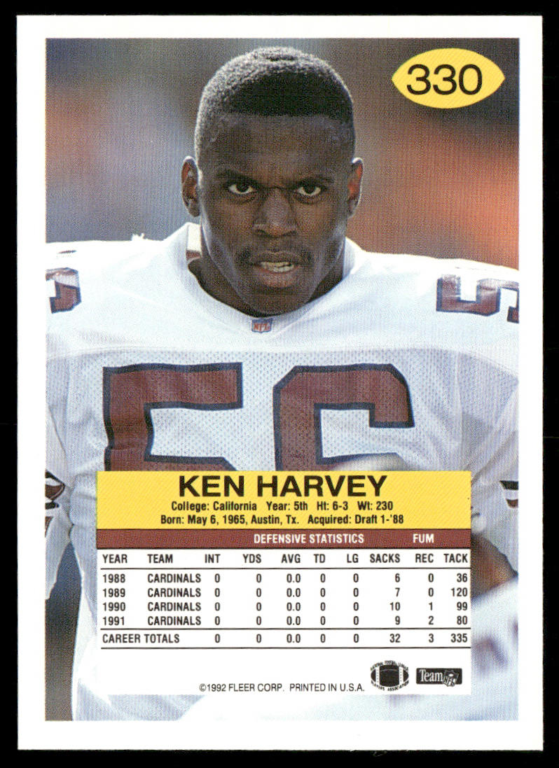 Ken Harvey 1992 Fleer #330 Phoenix Cardinals