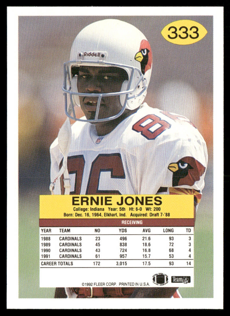 Ernie Jones 1992 Fleer #333 Phoenix Cardinals