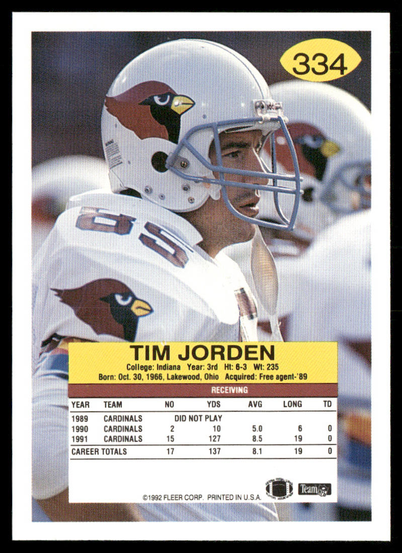 Tim Jorden 1992 Fleer #334 Phoenix Cardinals