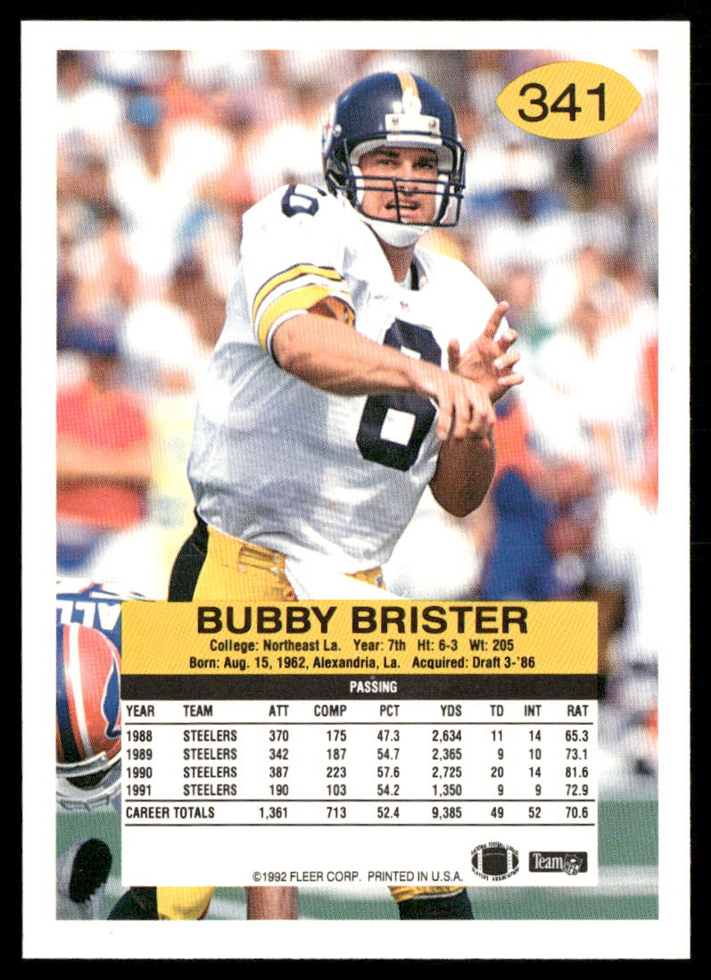 Bubby Brister 1992 Fleer #341 Pittsburgh Steelers