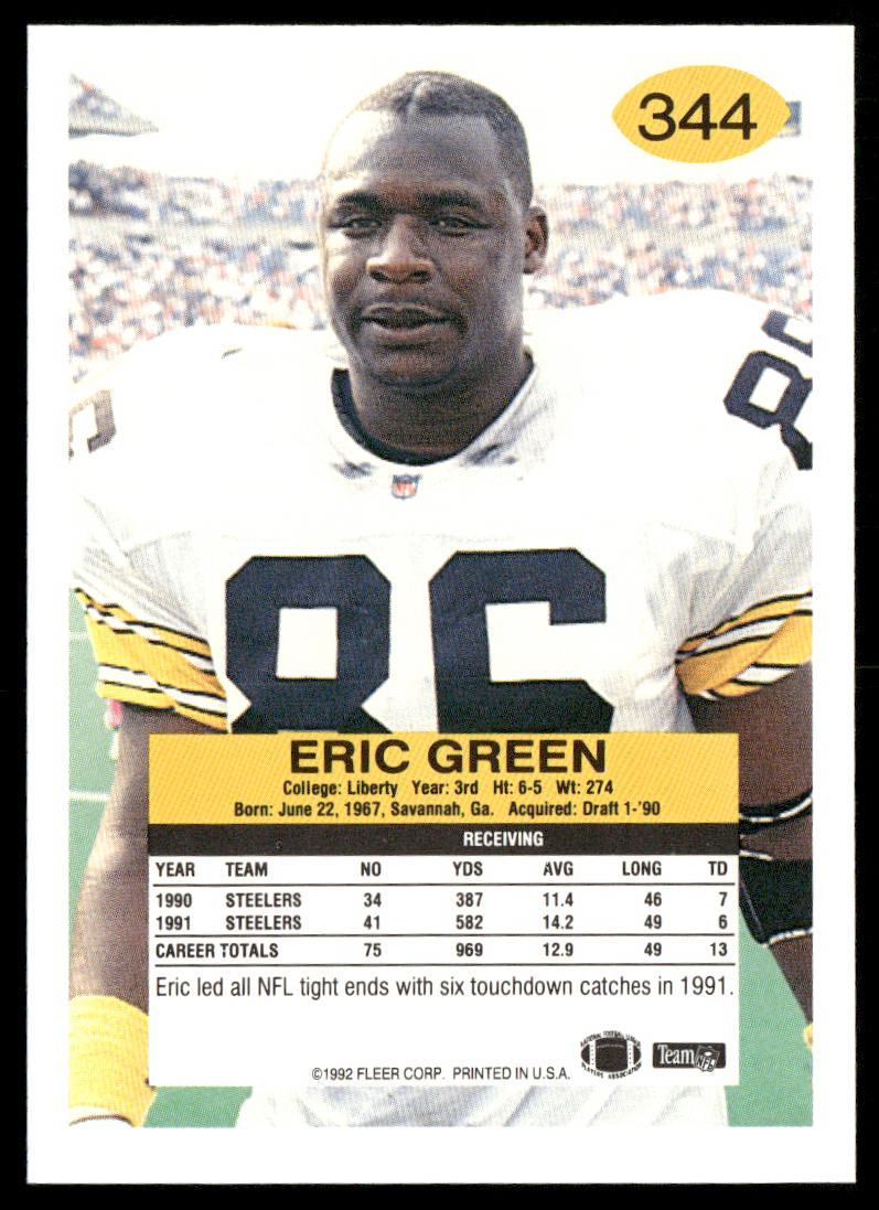 Eric Green 1992 Fleer #344 Pittsburgh Steelers