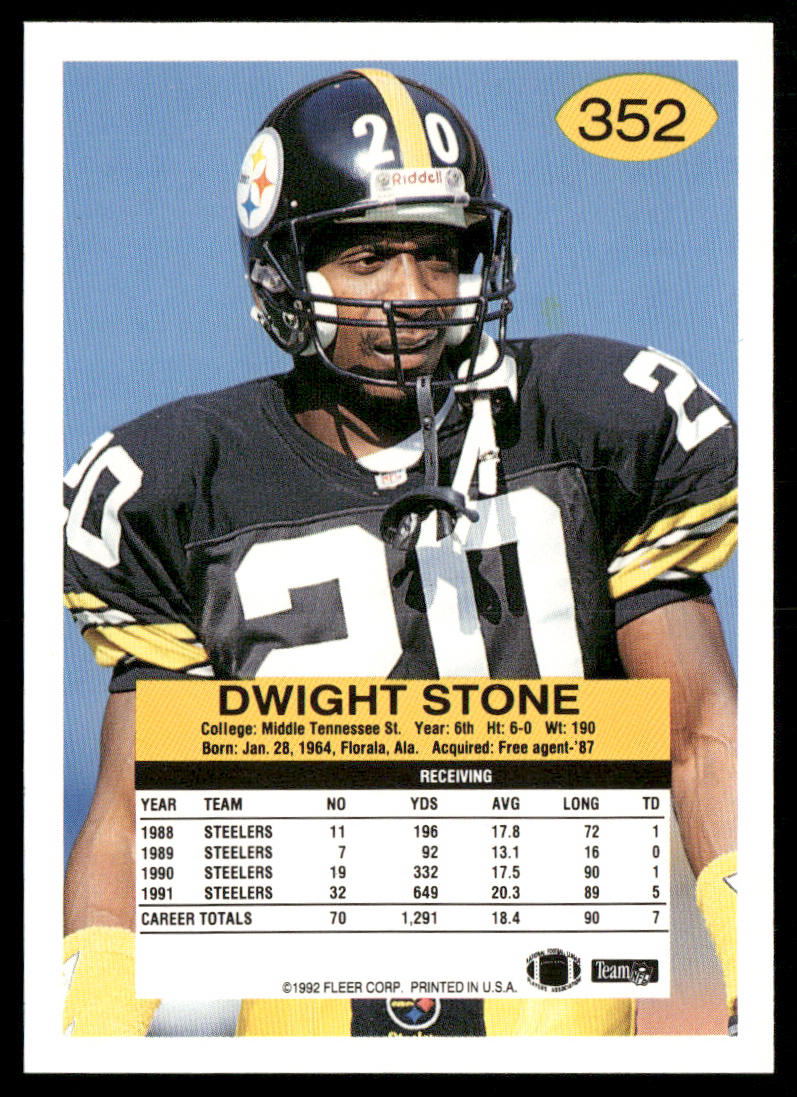 Dwight Stone 1992 Fleer #352 Pittsburgh Steelers