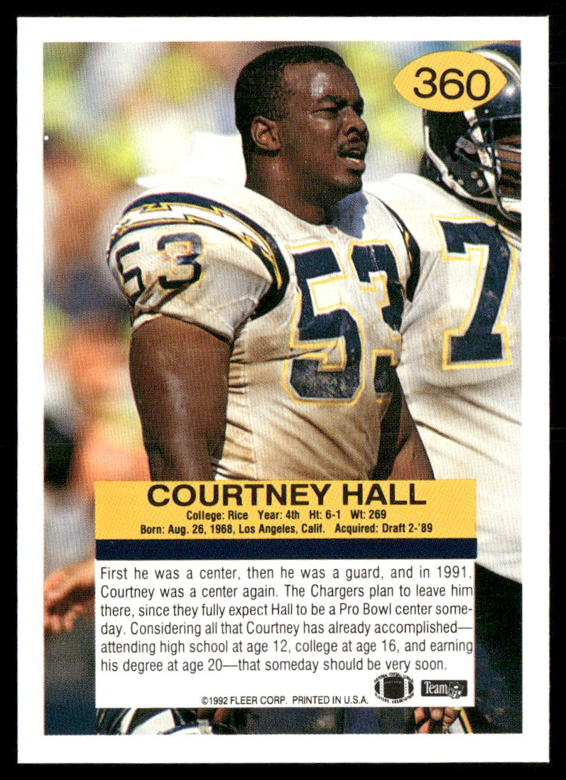 Courtney Hall 1992 Fleer #360 San Diego Chargers