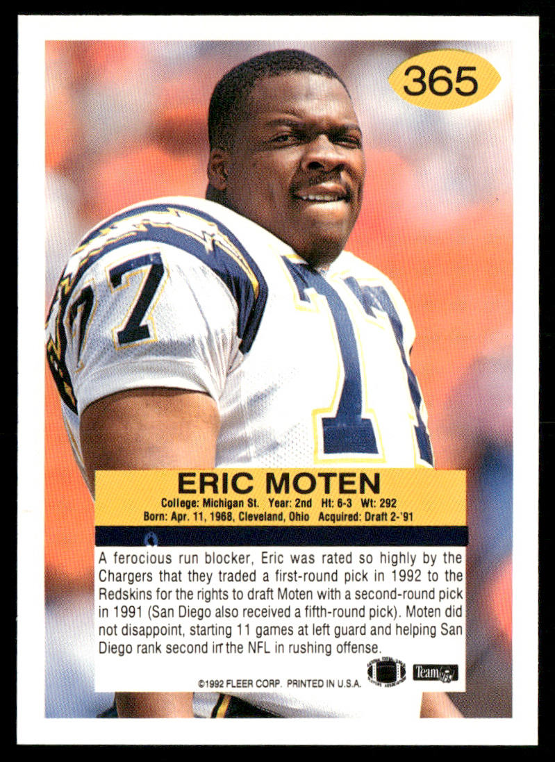 Eric Moten 1992 Fleer #365 San Diego Chargers