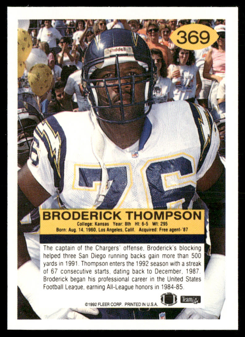 Broderick Thompson 1992 Fleer #369 San Diego Chargers