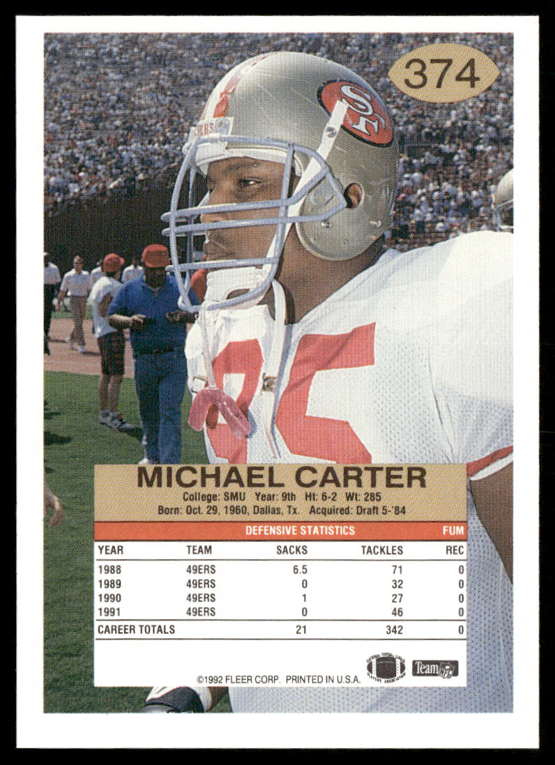 Michael Carter 1992 Fleer #374 San Francisco 49ers