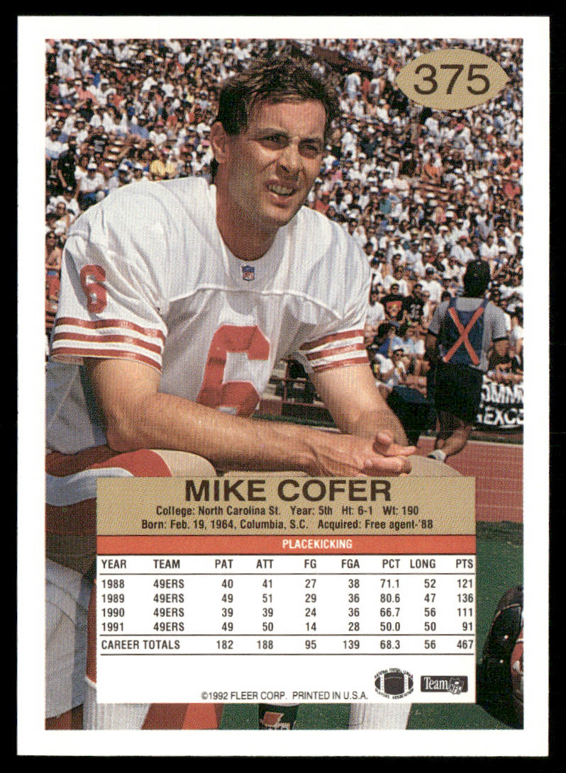 Mike Cofer 1992 Fleer #375 San Francisco 49ers
