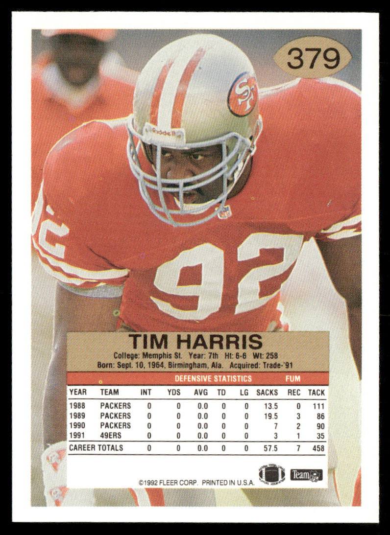 Tim Harris 1992 Fleer #379 San Francisco 49ers