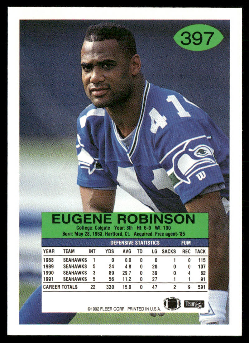 Eugene Robinson 1992 Fleer #397 Seattle Seahawks