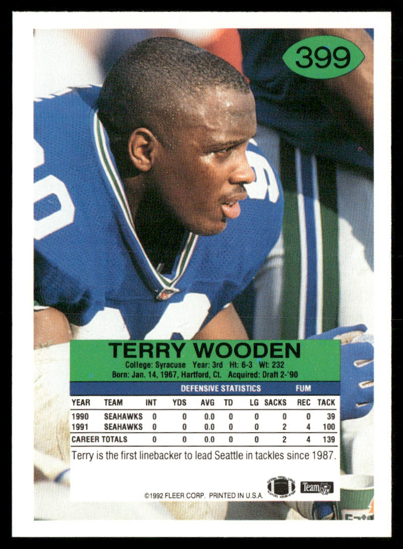 Terry Wooden 1992 Fleer #399 Seattle Seahawks