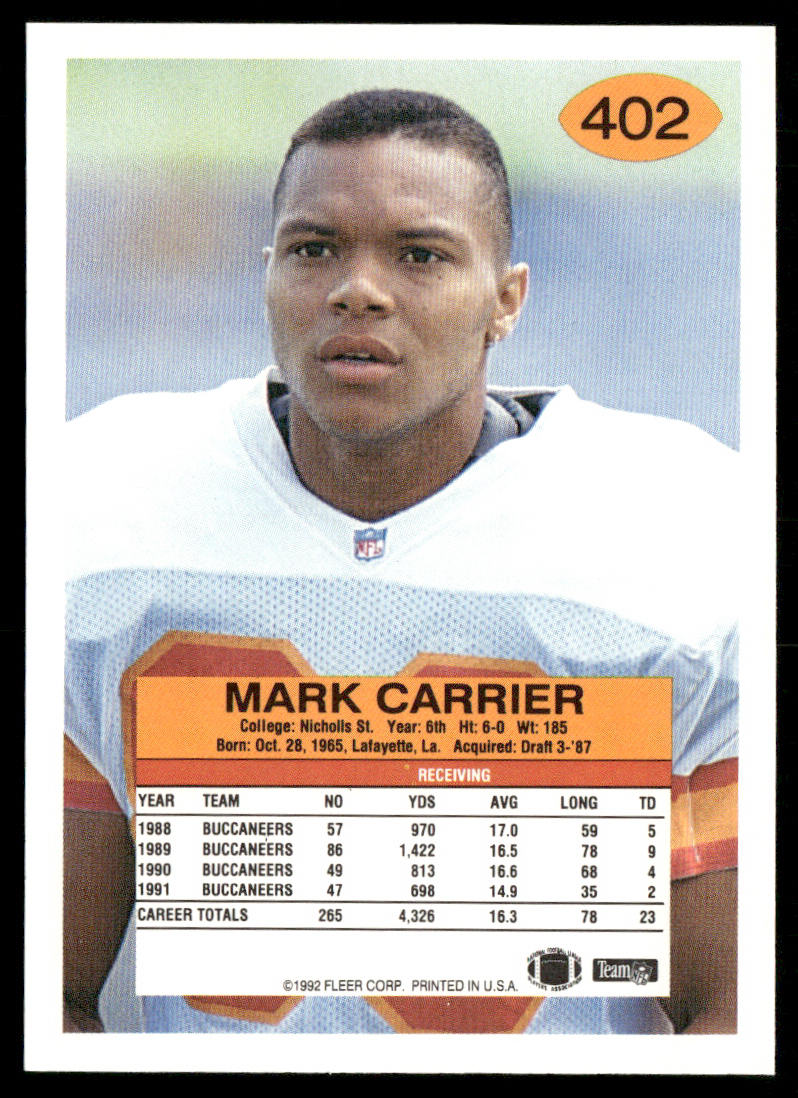 Mark Carrier 1992 Fleer #402 Tampa Bay Buccaneers