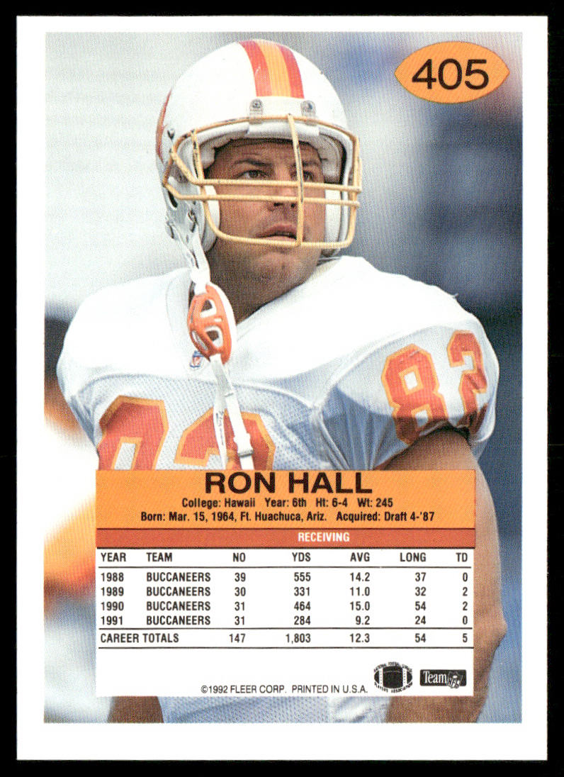 Ron Hall 1992 Fleer #405 Tampa Bay Buccaneers