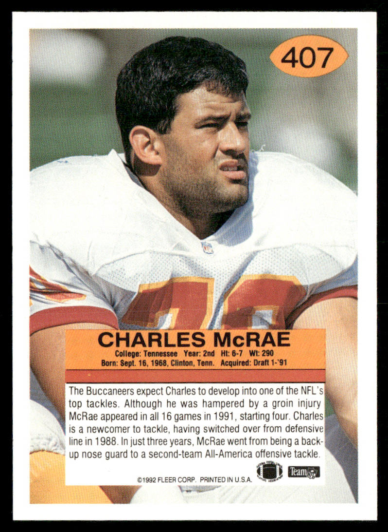 Charles McRae 1992 Fleer #407 Tampa Bay Buccaneers