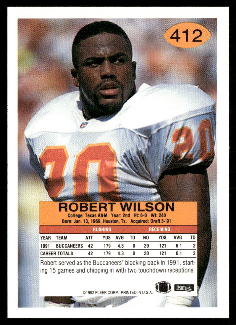 Robert Wilson 1992 Fleer #412 Tampa Bay Buccaneers