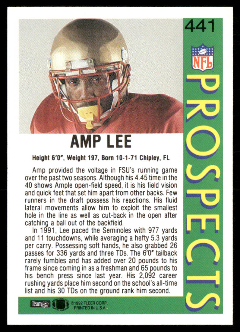 Amp Lee 1992 Fleer #441 RC Florida State Seminoles
