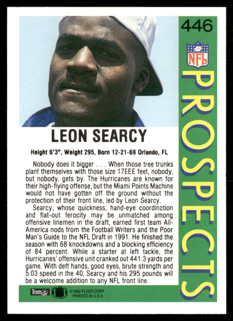 Leon Searcy 1992 Fleer #446 RC Miami Hurricanes