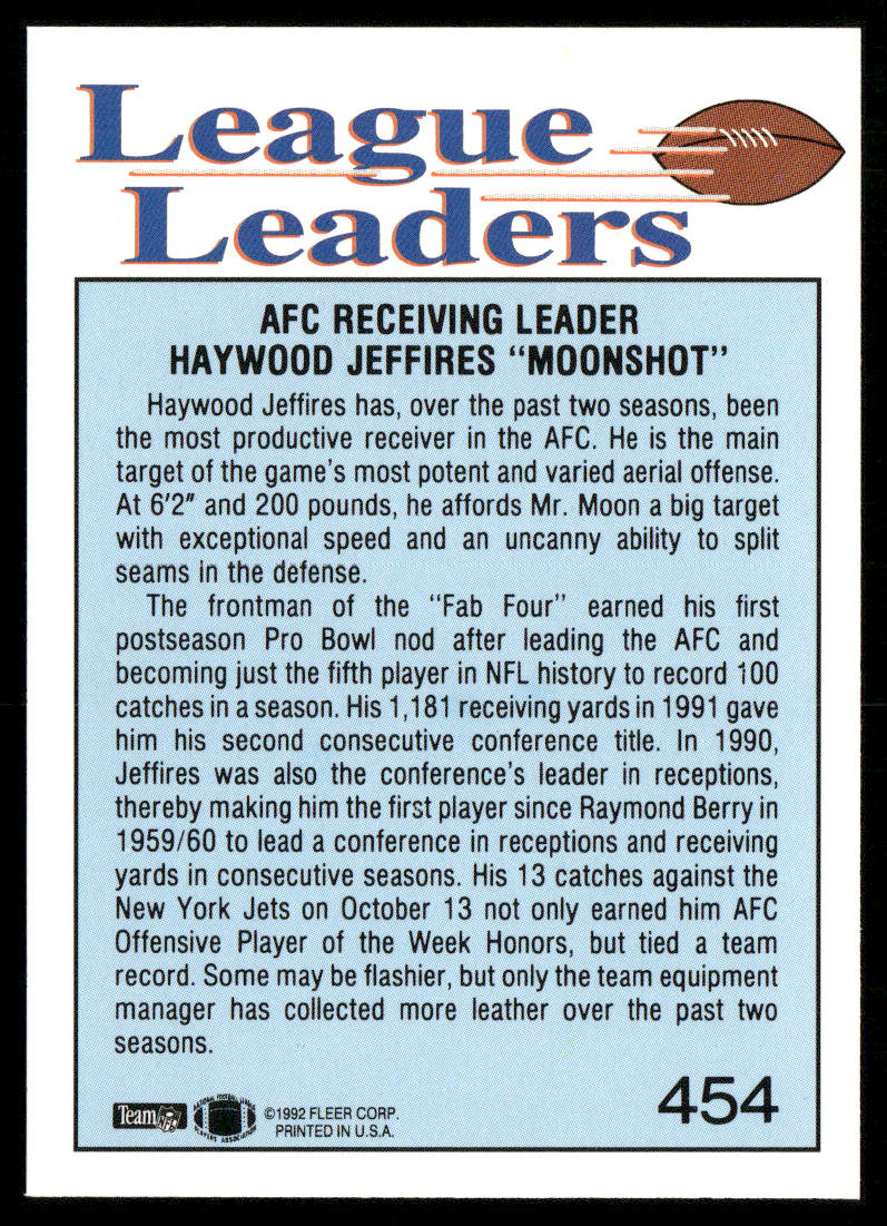 Haywood Jeffires 1992 Fleer #454 Houston Oilers