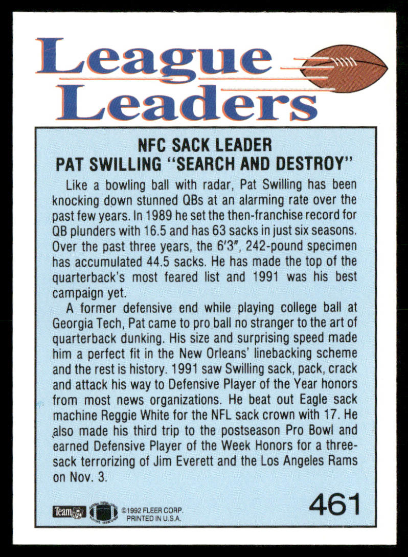 Pat Swilling 1992 Fleer #461 New Orleans Saints