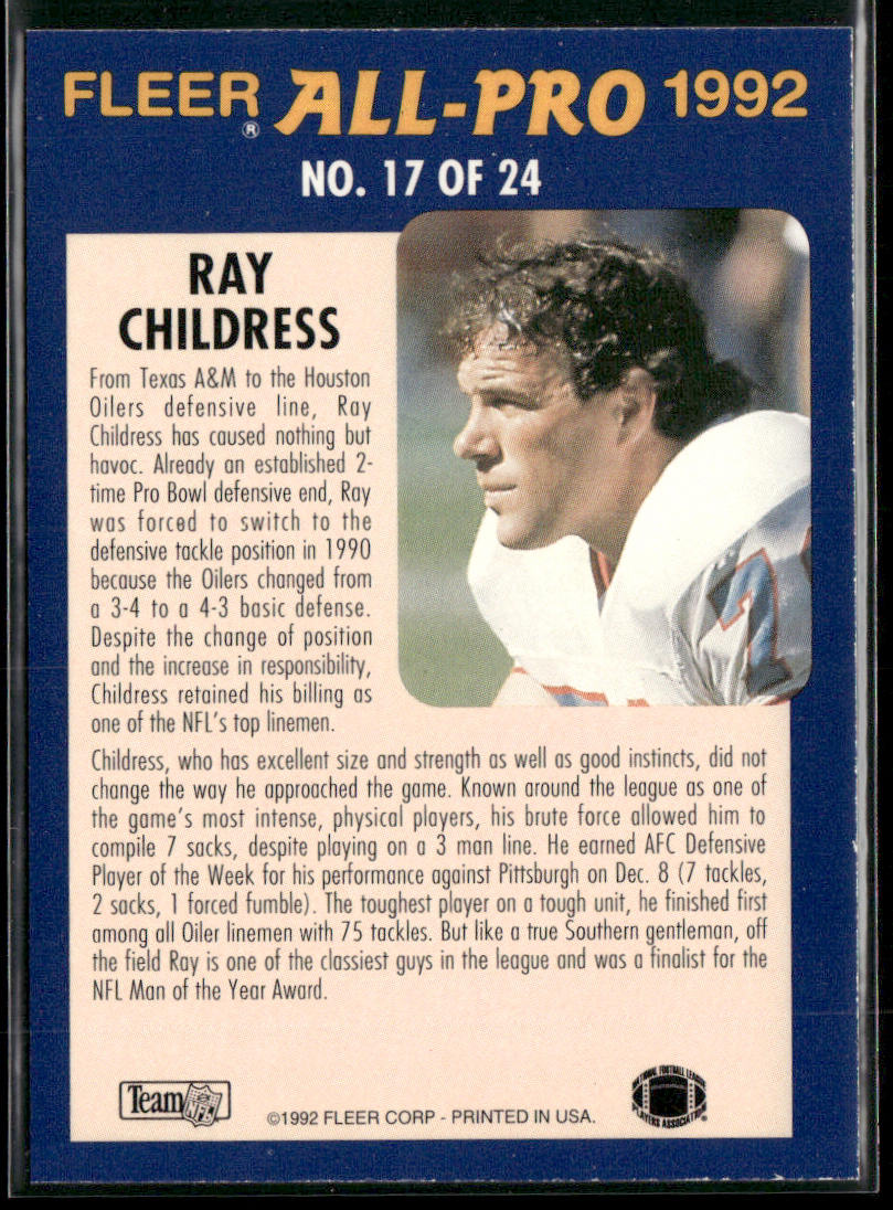 Ray Childress 1992 Fleer Fleer All-Pro 1992 #17 Houston Oilers