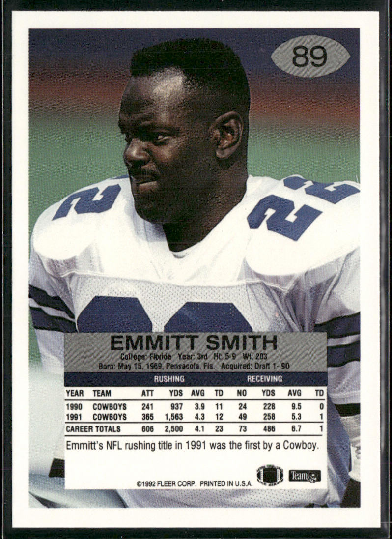 Emmitt Smith 1992 Fleer #89 Dallas Cowboys