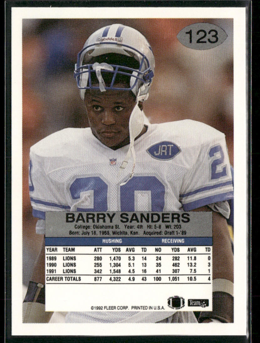 Barry Sanders 1992 Fleer #123 Detroit Lions